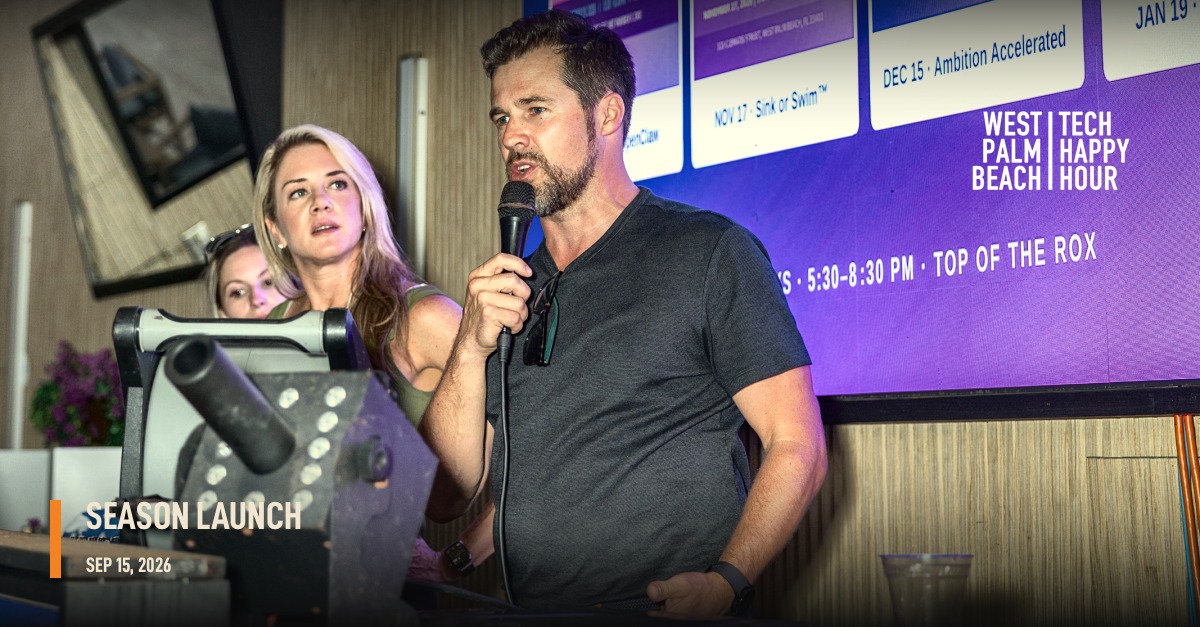 Host on the mic in front of the 2026–27 season lineup